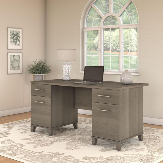 Durable 60W Office Desk with Drawers in Gray-1