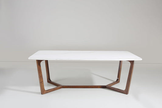 Adelaide Calacatta Quartz Dining Table Walnut Base-1