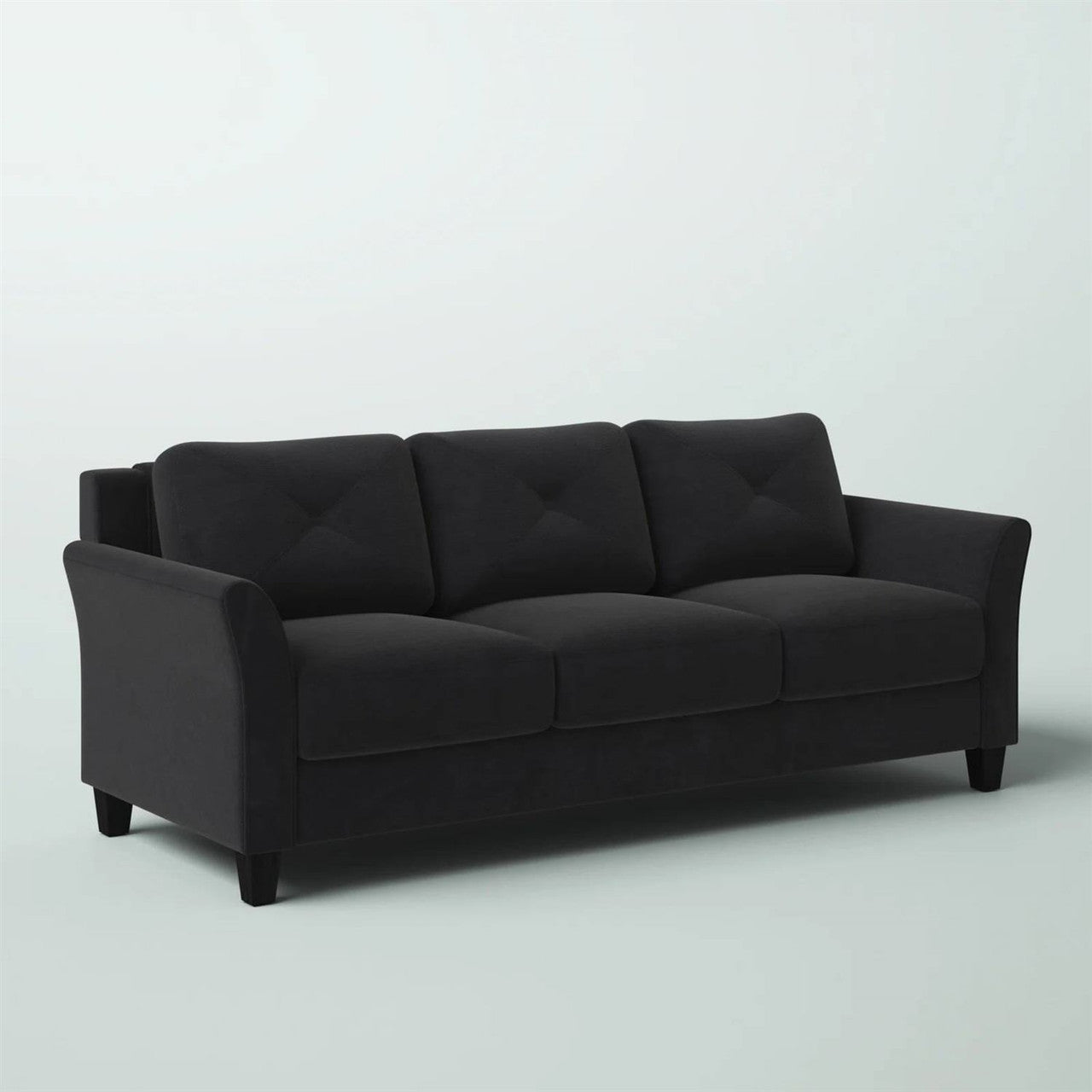 Modern 3-Seater Black Microfiber Upholstered Sofa-0