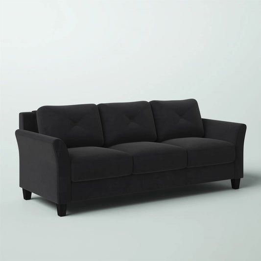 Modern 3-Seater Black Microfiber Upholstered Sofa-0