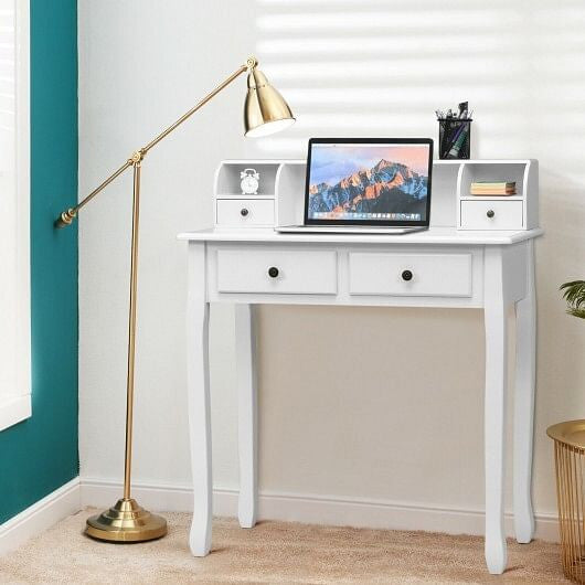Writing Desk 2-Tier Vanity Desk Computer Desk with 4 Drawers-White-4