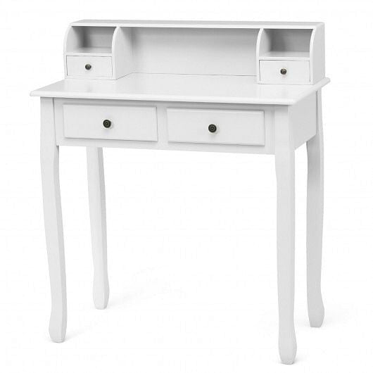 Writing Desk 2-Tier Vanity Desk Computer Desk with 4 Drawers-White-0