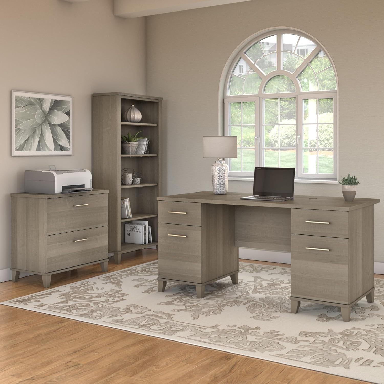 Durable 60W Office Desk with Drawers in Gray-3
