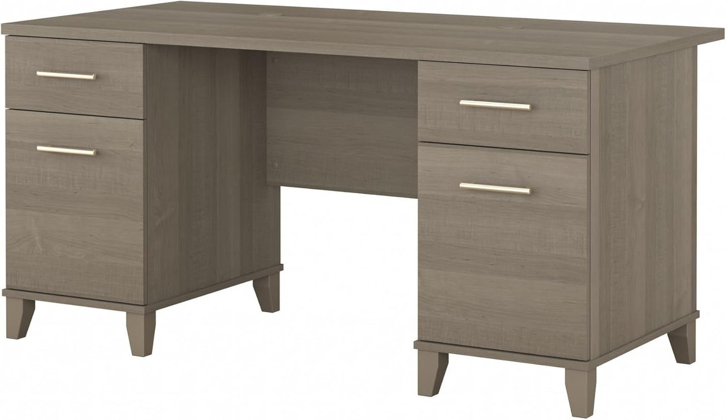 Durable 60W Office Desk with Drawers in Gray-0